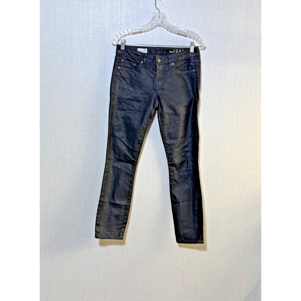Gap Always Skinny Jeans Women 26R Washed Black Coated Waxed Look Edgy Sleek 1969